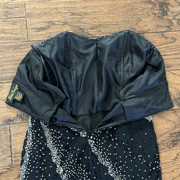 Riva Designs Black Beaded Evening Prom Dress Size 6 Small Strapless Whimsigoth - Picture 9 of 16